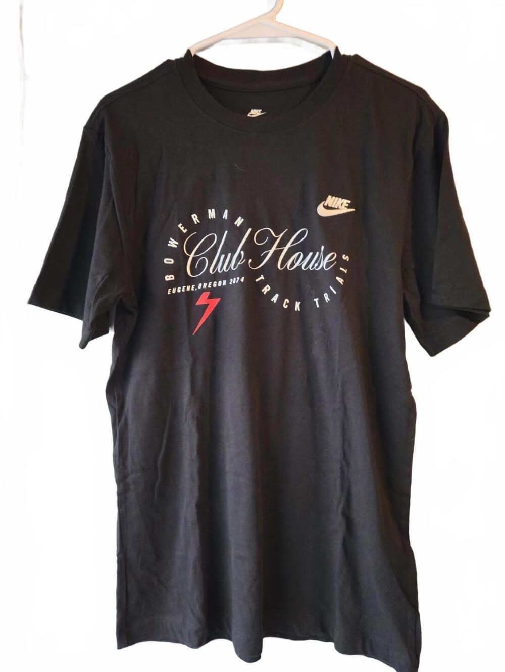 Nike Club House Track Trials EMBROIRED LOGO CLASSIC Black T-Shirt MENS SZ SMALL